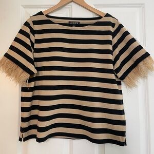 Mariner jersey cropped striped boatneck T-shirt with feathers